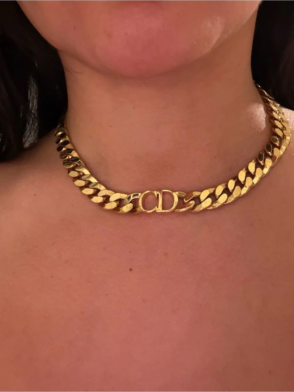 Dior Gold-Tone CD Cuban Link Choker Necklace
